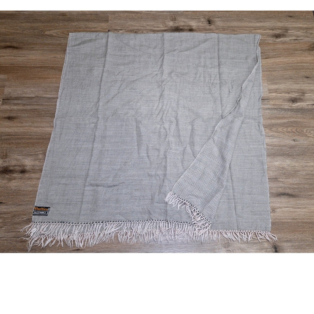 Bhuttico Kullu Shawl Wrap Handwoven Pure Wool Fringe Striped India handloomed